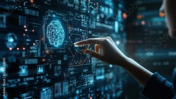 Fototapeta Artificial Intelligence (AI) is growing fast. So, companies in different areas are using digital tools, like cloud-based CRM and ERP, to understand their customers better.