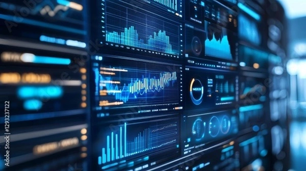 Fototapeta Business dashboards show important data to help plan marketing strategies. They use big data to understand customer needs and predict future business trends.