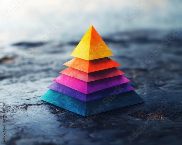 Fototapeta A concept art of productivity as a layered pyramid, with top priorities at the peak