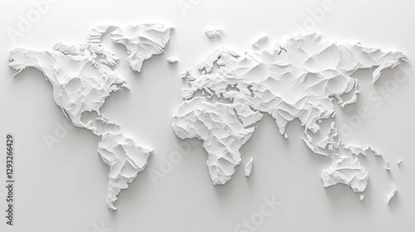 Fototapeta A 3D minimalistic paper-inspired world concept with a white background