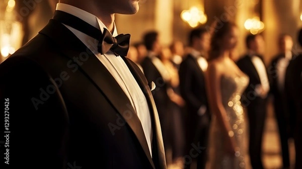 Fototapeta Elegant Man in Tuxedo at a Formal Gala