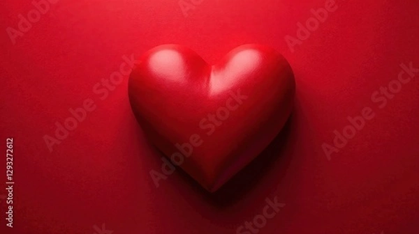 Fototapeta A single, plush heart resting on a rich crimson background; a symbol of affection, romance, and heartfelt emotion