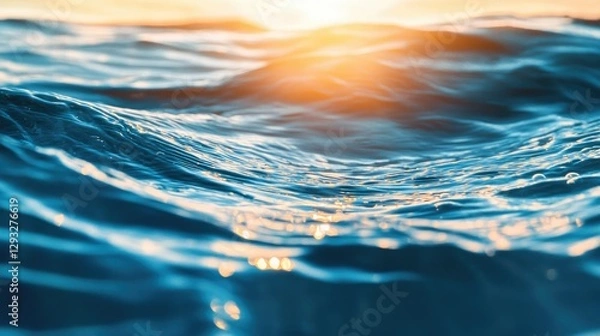 Fototapeta High-resolution ocean water close-up, transparent waves with elegant ripples glowing under the soft afternoon sun
