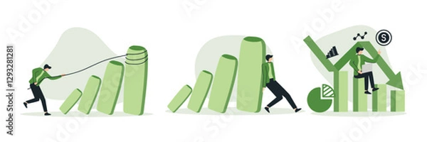 Obraz Man survive investment crash  crisis or recession  pushing back or effort to win business challenge  economic recession.