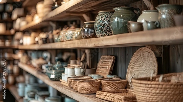 Obraz 温もりを感じる陶器と籠の雑貨店