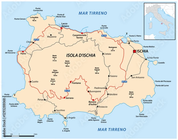 Obraz Map of the Italian island of Ischia in the Gulf of Naples