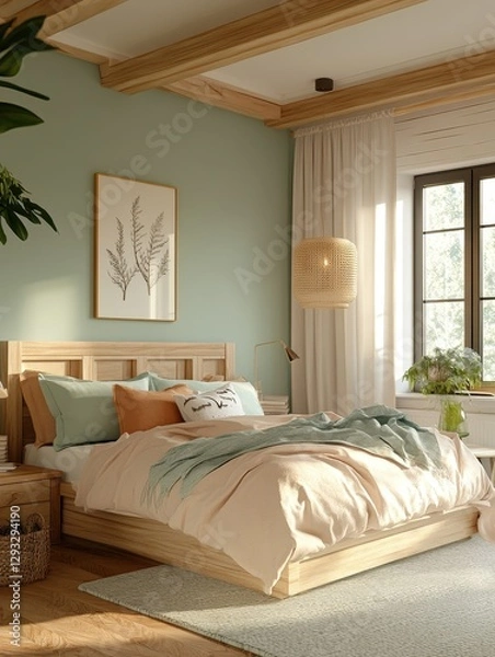 Fototapeta A bedroom with natural light and a calming atmosphere