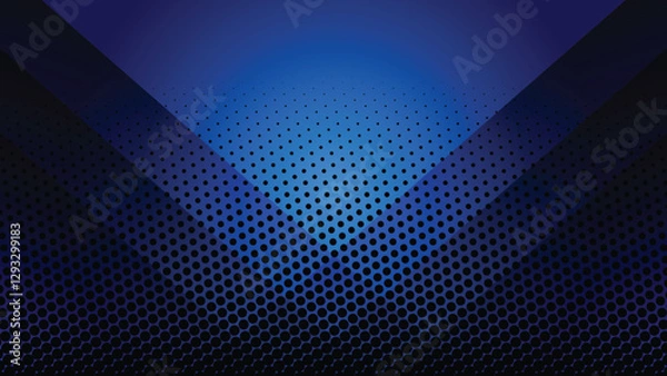 Fototapeta Abstract creative glowing light and shade with halftone dot screen on gradient dark blue background. Vector illustration.