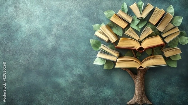 Fototapeta International literacy day concept with tree with books like leaves