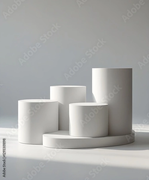Obraz White Cylinder podium pedestal on minimalist background. Podium for advertising, podium for products
