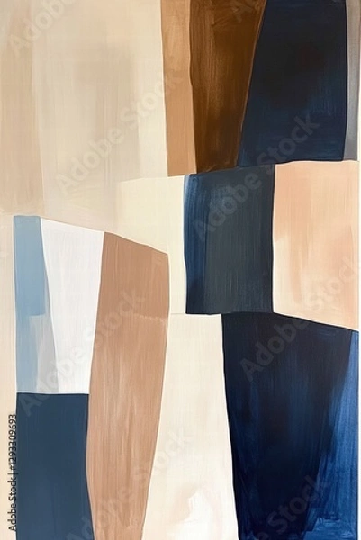 Fototapeta Abstract wall art with geometric shapes in neutral colors, modern design for home decor, minimalist aesthetic, creative interior decoration ideas.