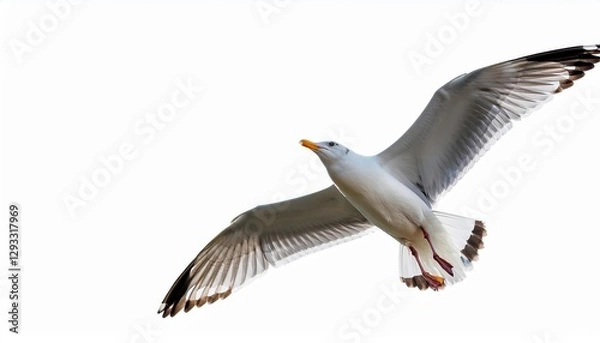 Fototapeta Striking Seagull in Flight Against Transparent Background Vivid Seashore Scene Radiates Freedom and Energy with Captivating Ocean Blues and White Wings