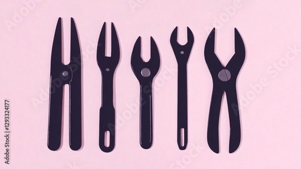 Fototapeta Various hand tools arranged neatly on a pastel background showcasing their designs and types for an engaging DIY project