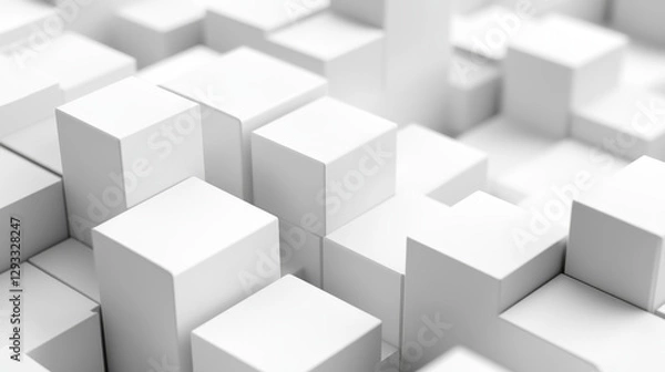 Fototapeta  3d illustration white cubes, design with perspective effect