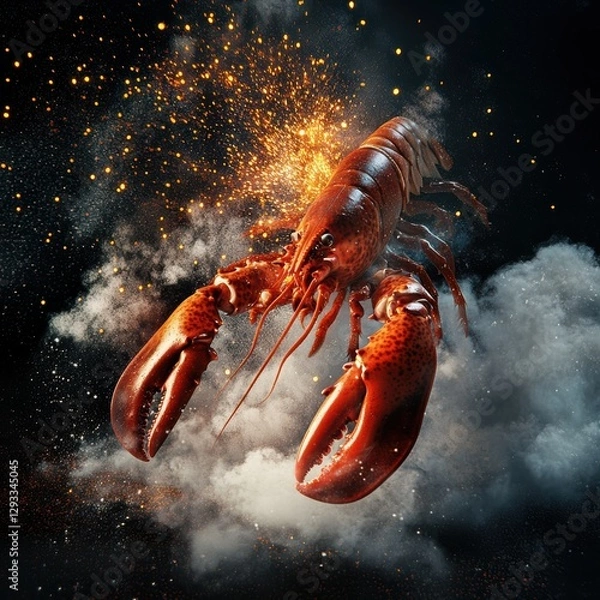 Fototapeta Explosive lobster artistry underwater scene digital illustration fantasy environment dynamic viewpoint creative concept