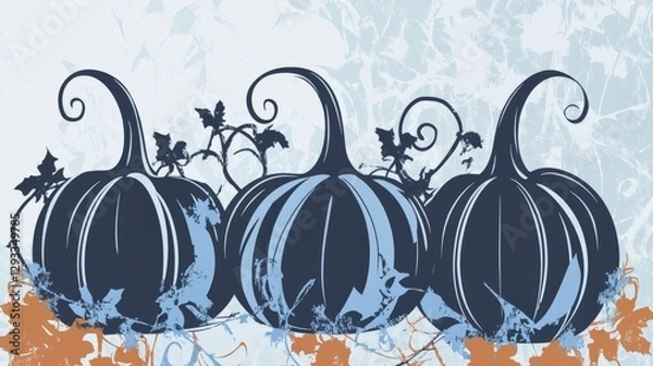 Obraz Elegant Blue Pumpkins with Autumnal Vines: A Decorative Fall Design
