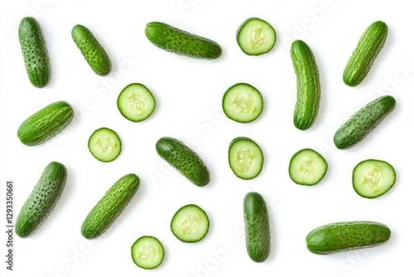 Fototapeta Fresh cucumbers on white background in pattern. AI image