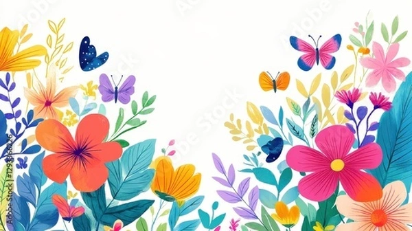 Fototapeta A vibrant floral arrangement bursts with vividly colored blooms and lush greenery, harmoniously woven into an eye-catching tapestry of nature's palette