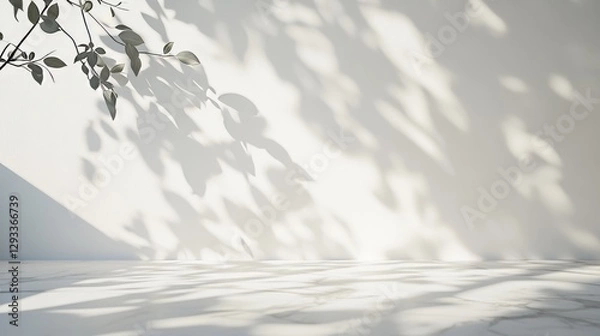 Obraz A simple, light background with soft leaf shadows on a pale wall and marble floor. Perfect for presentations.
