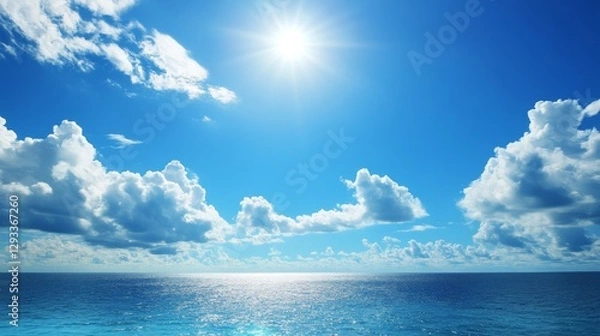 Fototapeta A sunny summer sky over a beautiful ocean. Perfect for a vacation!
