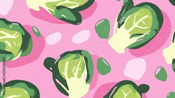 Fototapeta Colorful Brussell Sprouts Pattern Design for Food Print