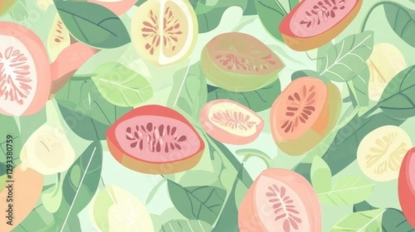 Fototapeta A Delightful Fruit and Leaf Pattern Design