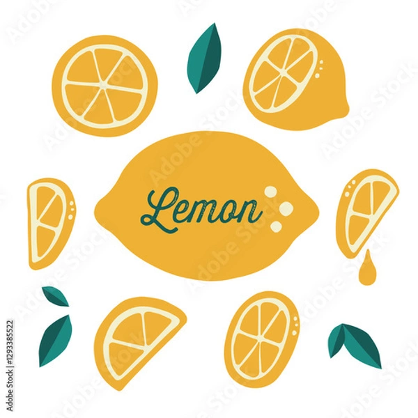 Obraz フレッシュかわいい手描きのレモンのイラストセット