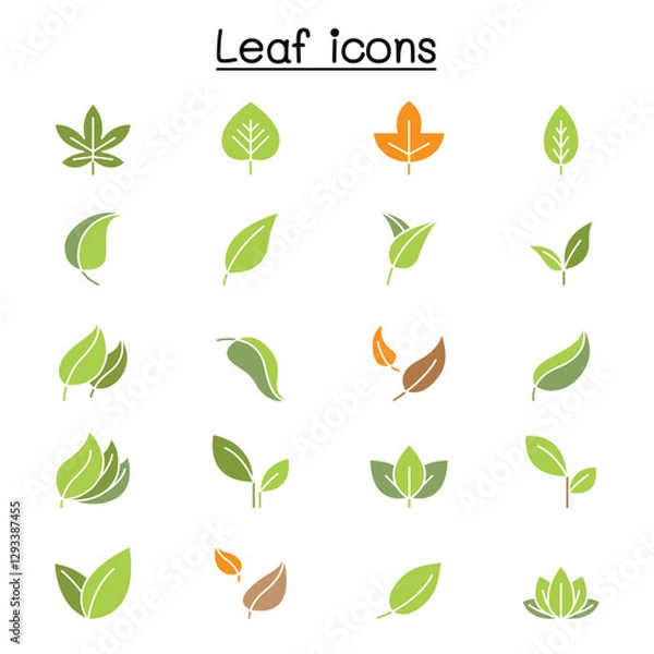 Obraz Leaf icon set in thin line style