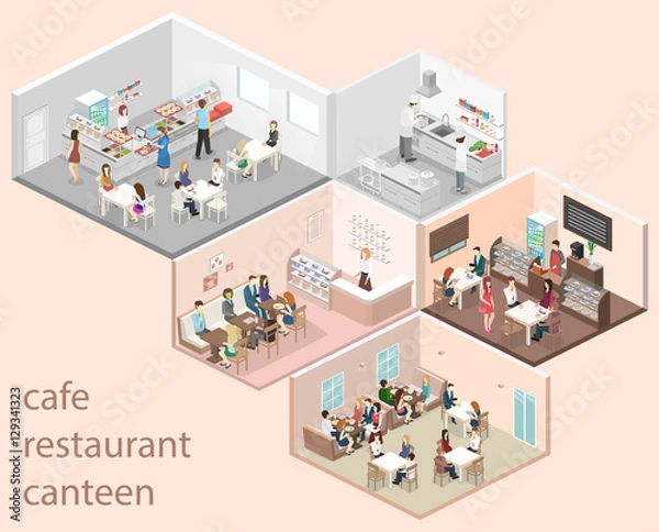 Obraz Isometric flat 3D concept vector interior cafe, canteen, restaurant kitchen.