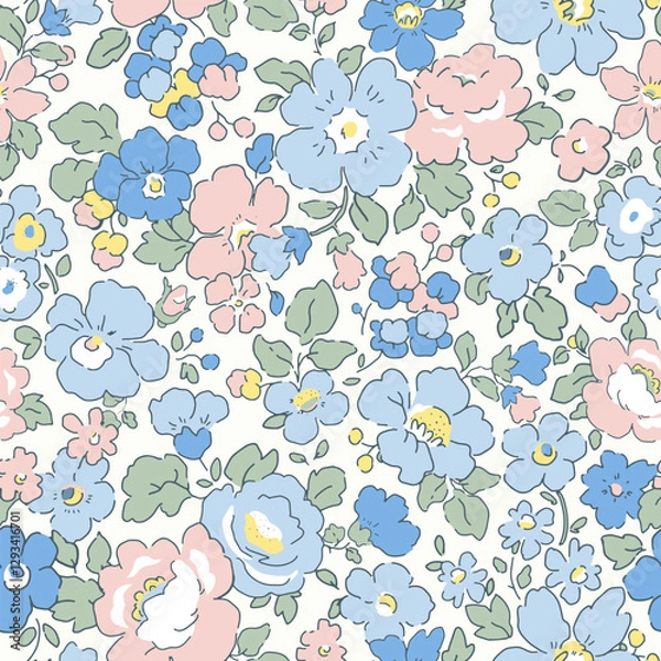 Obraz Liberty vector seamless pattern. Millefleurs Elegant hand drawn floral pattern with small flowers