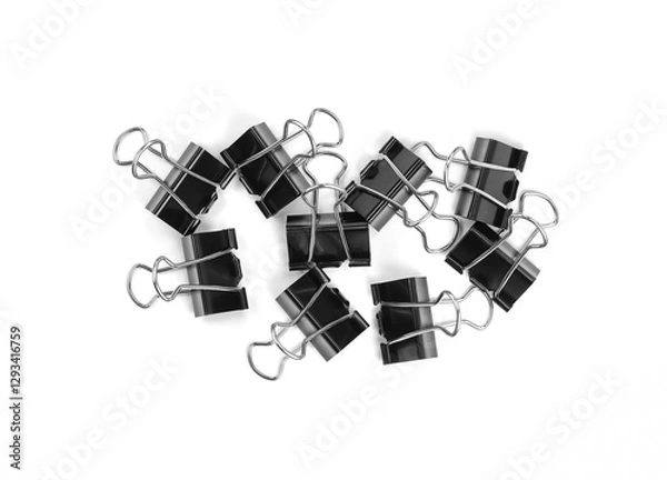 Obraz black paper clips isolated on white