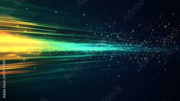 Fototapeta High-Speed Data Flow with Lime, Yellow, Green Gradients, Midnight Blue, and Dark Teal