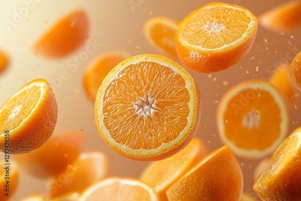 Obraz Flying orange slices, studio shot