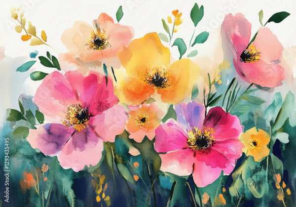 Fototapeta Pretty Floral watercolour background banner, could be used as a website header, greeting cards, social media