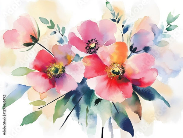 Fototapeta Pretty Floral watercolour background banner, could be used as a website header, greeting cards, social media