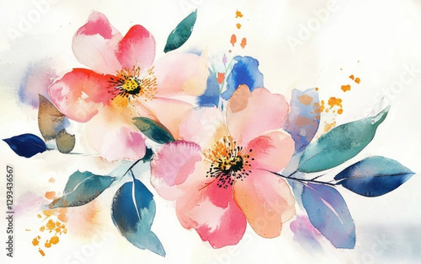 Fototapeta Pretty Floral watercolour background banner, could be used as a website header, greeting cards, social media