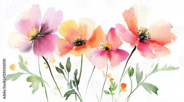 Fototapeta Pretty Floral watercolour background banner, could be used as a website header, greeting cards, social media