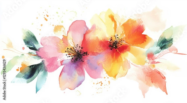 Fototapeta Pretty Floral watercolour background banner, could be used as a website header, greeting cards, social media