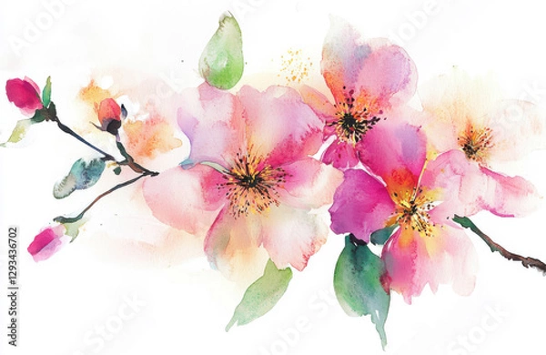 Fototapeta Pretty Floral watercolour background banner, could be used as a website header, greeting cards, social media