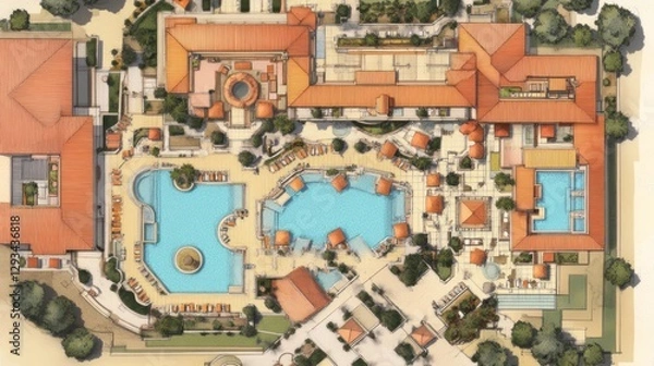Fototapeta Resort Pool Complex Architectural Design Plan