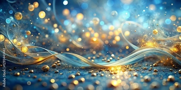 Fototapeta Abstract Blue and Gold Background with Glowing Particles and Swirls