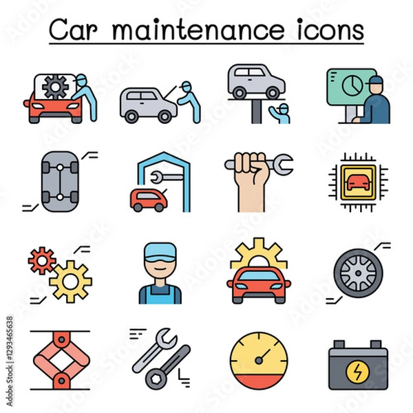 Fototapeta Car service & maintenance icon set in thin line style