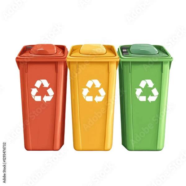 Obraz Recycling bins for waste separation in an urban setting  cut out 