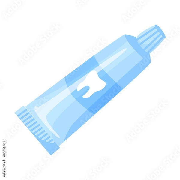 Fototapeta Tube of toothpaste icon in cartoon style isolated on white background. Dental care symbol stock vector illustration.