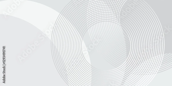 Fototapeta White geometric abstract background overlap layer on bright space with lines effect decoration. Modern graphic design element circles style concept for banner.