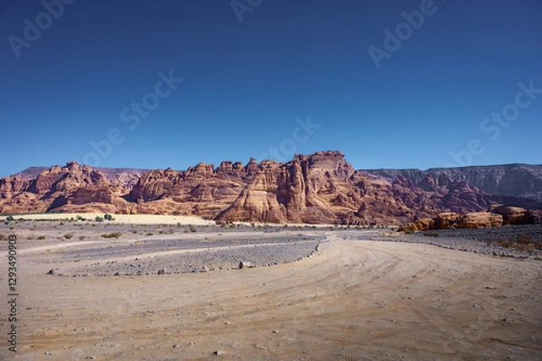 Obraz Scenic view of desert against clear blue sky, A beautiful Landscape from Al Ula, Saudi Arabia 