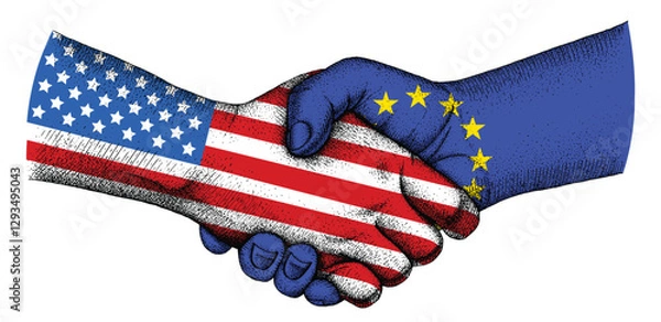 Fototapeta Handshake with flags of EU and USA
