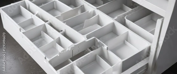Fototapeta White storage trays with dividers, versatile organization solution, arrangement, separate