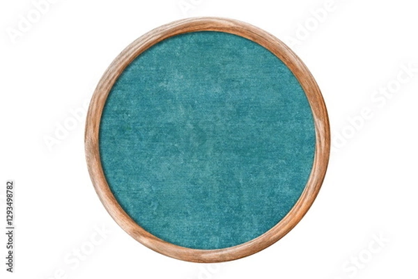 Fototapeta round wooden frame with green texture isolated on white