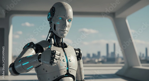 Fototapeta Robot facing the screen and giving a thumbs up